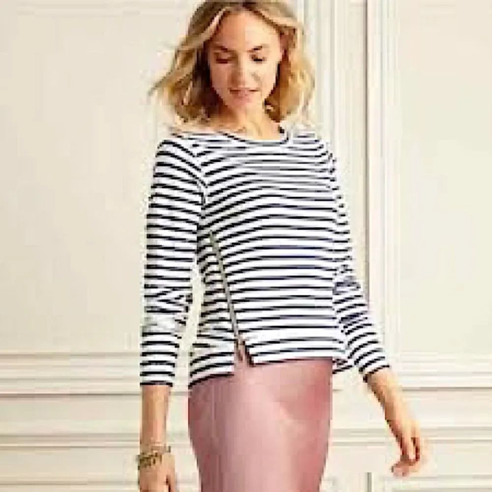 Stella & Dot navy Long Sleeve Scoop Neck Striped nautical coastal preppy Top -XS